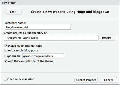 Create a website using Hugo and blogdown