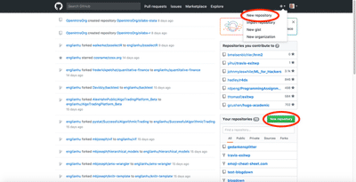Creating a new GitHub repository. 