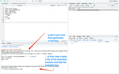 A warning informs you to create a file with a specified text.