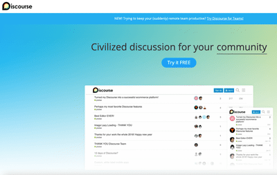 Screenshot of Discourse's website