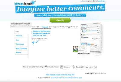 Screenshot of IntenseDebate's website