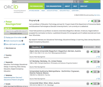Screenshot of my the upper part of my ORCID page