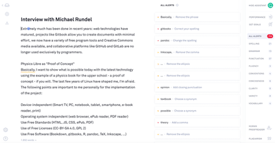 Screenshot how Grammarly improves a machine-translated text