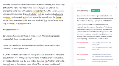Screenshot of an alternate explanation by Grammarly