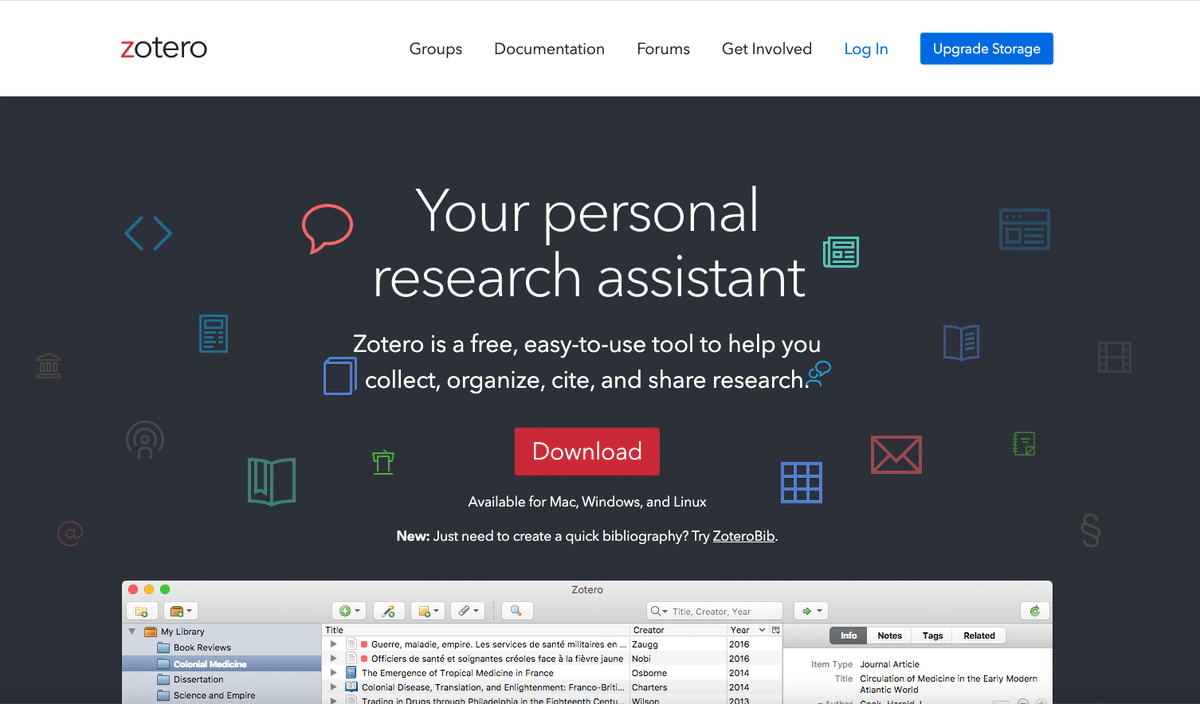 Screenshot der Zotero Start Page