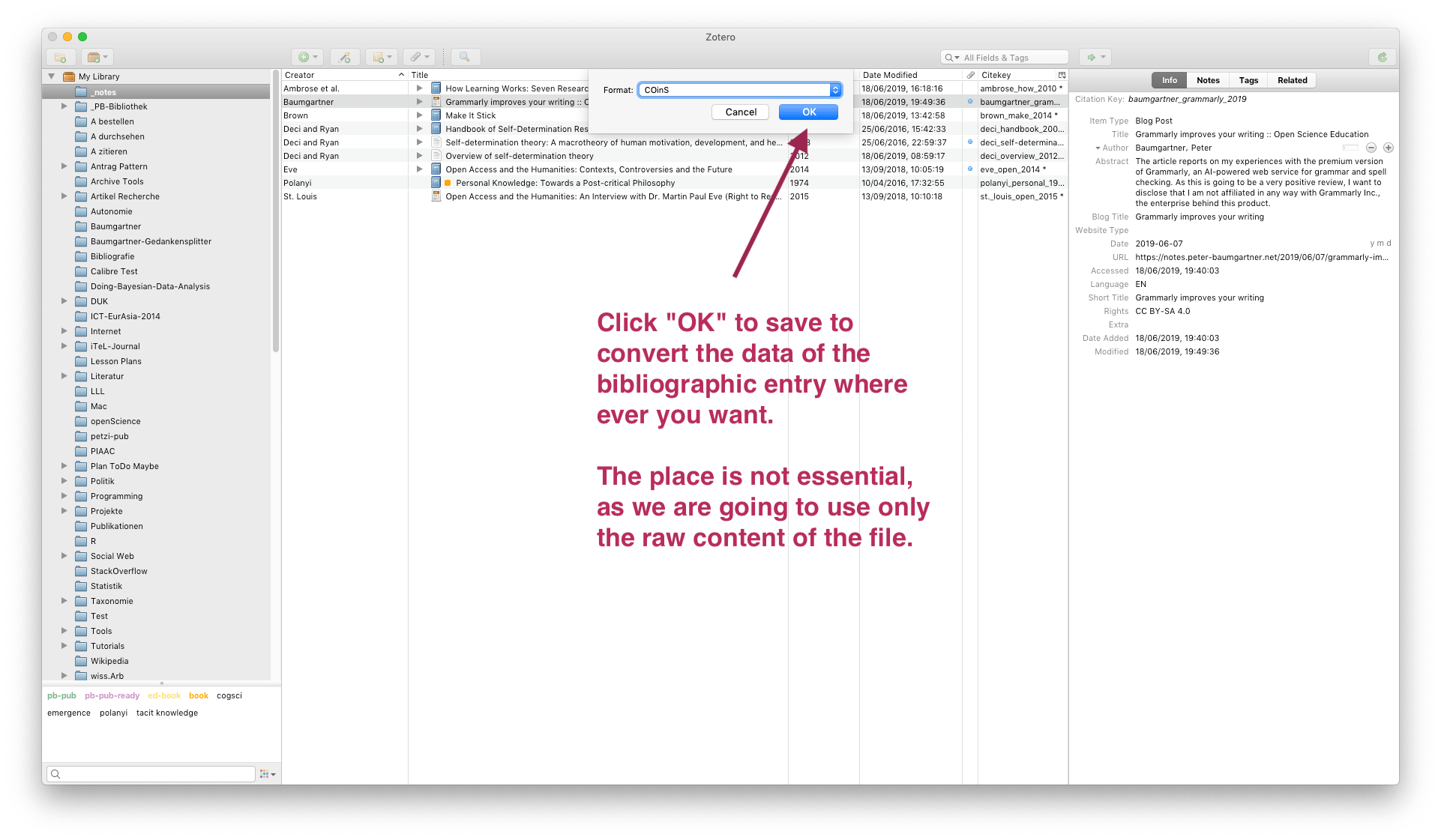 Screenshot shows preparation of saving the converted information.
