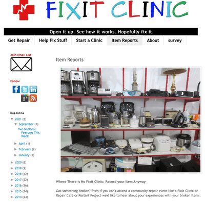 Screenshot of ifixit webpage with link to the broken item report.